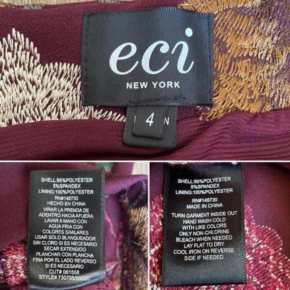 Eci New York Floral Embroidered Midi Knee Length Pencil Skirt Plum Maroon Red 4 - Picture 13 of 16